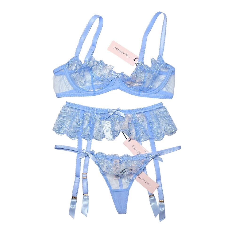 Agent Provocateur Jayce Plunge Underwire 3 Piece Bra Set Baby Blue